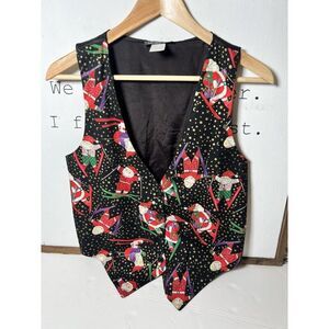 Quirky Grandma core Christmas Skiing Santa‎ Vest Size Medium.        Ee
